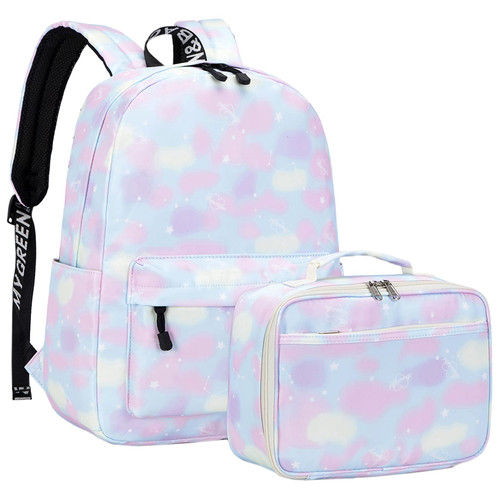 Lohol Rainbow School Backpack with Lunch Box, Lightweight BookBag Set for Girls Kids ?Pink?