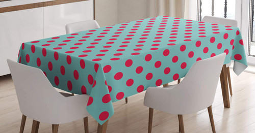 Ambesonne Retro Tablecloth, Retro Pop Art Inspired Polka Dots on Blue Background Vintage Style Illustration, Rectangular Table Cover for Dining Room Kitchen Decor, 60" X 90", Turquoise Pink
