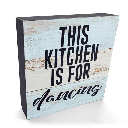 Funny Kitchen Decor Desk Decor Wooden Box Sign Housewarming Gift Kitchen Accessories Rustic Black Wood Block Plaque Box Sign for Home Office Dining Room Shelf Table Decoration Kitchen is for Dancing