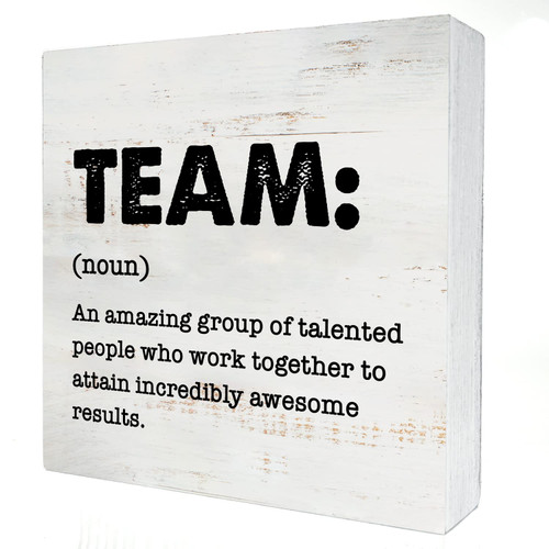 Team Definition Wood Box Sign Decor Rustic Team Quote Wooden Box Sign Block Plaque for Wall Tabletop Desk Home Office Decoration 5" x 5", Coworker Gift