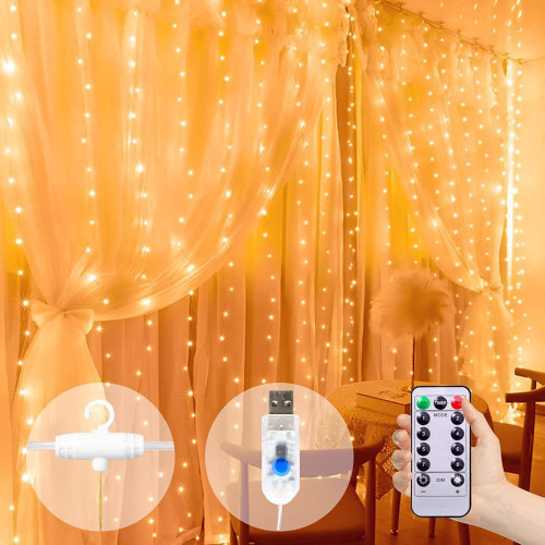 LED String Fairy Curtain Light 300 LED Lights 8 Modes Control Decoration USB Powered Waterproof Lights for Curtain Christmas Bedroom Party Wedding Home Garden(9.8ft X 9.8ft ?Warm White) LED String Fairy Curtain Light 300 LED Lights 8 Modes Control Decoration USB Powered Waterproof Lights for Curtain Christmas Bedroom Party Wedding Home Garden(9.8ft X 9.8ft ?Warm White)