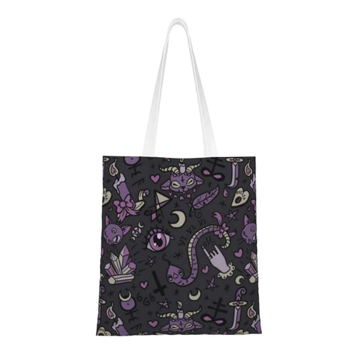 Canvas Tote Bag For Woman Purple Black Goth Spooky Shoulder Handbags Reusable Grocery Bags Purse Shopping Bag Canvas Tote Bag For Woman Purple Black Goth Spooky Shoulder Handbags Reusable Grocery Bags Purse Shopping Bag