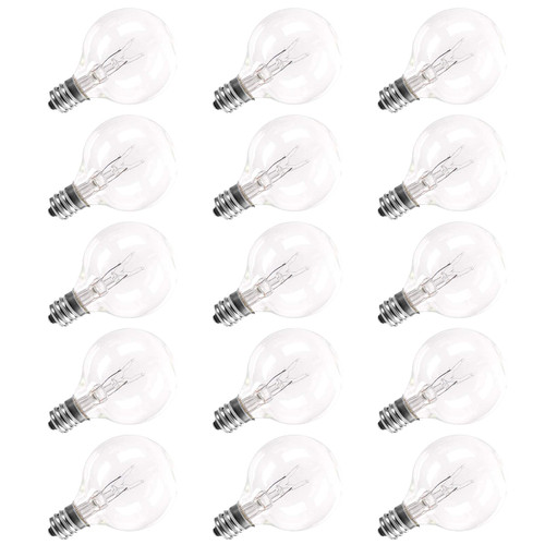 Brightown G40 Clear Light Bulbs Outdoor Light Bulbs Globe E12 Candelabra Screw Base, Incandescent Round Warm Replacement Glass Bulbs for Patio String Lights, 5W 120V, Pack of 15