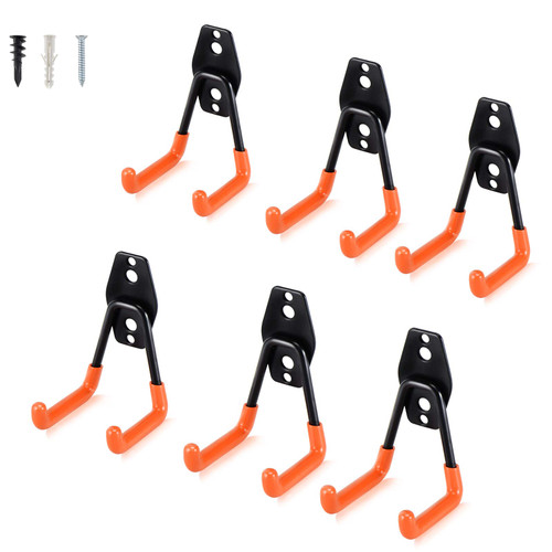 AOBEN Garage Hooks Heavy Duty, Steel Garage Storage Hooks, Utility Tool Hangers and Combinable Wall Mount Garage Hooks for Organizing Ladder, Hold Chairs, Heavy Tools (Small U, 6 Pack)