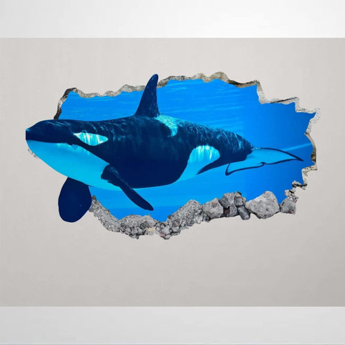 ArogGeld Orca Wall Decal Art Decor 3D Smashed Whale Killer Animal Sticker Mural Poster Print Gift Custom Stickers Removable Vinyl decals For Bedroom Living Room,32 inch sk399, White