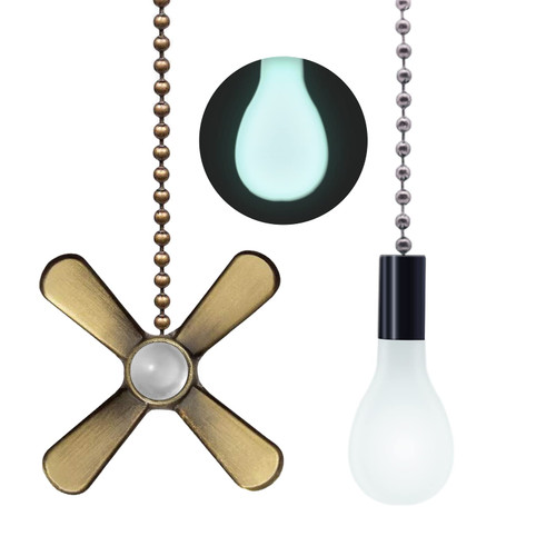 Ceiling Fan Pull Chain Extender, 2pcs 3mm Diameter Beaded Fluorescent ceiling fan pull chain ornaments with Connector Glow in The Dark (Bronze)