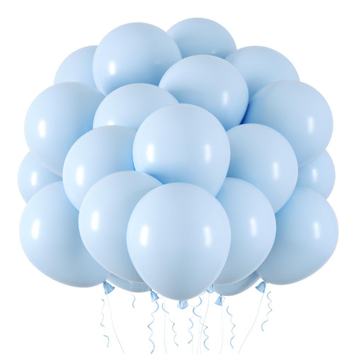 RUBFAC 65pcs Pastel Blue Latex Balloons, 12 Inches Helium Party Balloons with Ribbon for Wedding, Birthday, Graduation, Baby Shower, Bridal shower