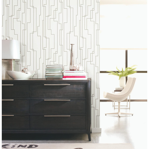 RoomMates RMK12413PL Geo Circuits Peel and Stick Wallpaper, Grey, Off-White