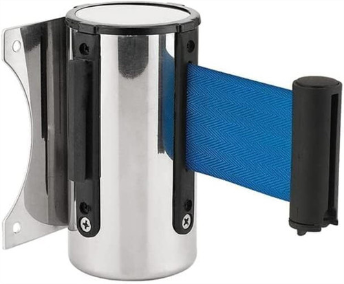 YuegoO Stainless Steel Retractable Belt Wall Mount Ribbon Barrier Tape Crowd Control Outdoor Sport Stanchion Queue 2m/3M/5m Barrier Guardrail (Color : Blue, Size : 5M)