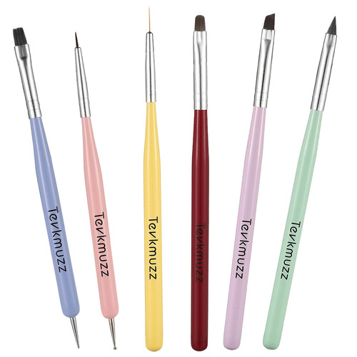 Tevkmuzz Nail Art Brushes Set,6 PCS Nail Brush for Nail Art with Nail Extension Gel Brush,Nail Dotting Pen and Nail Art Liner Brush,Idea for Nail Design Gel Polish