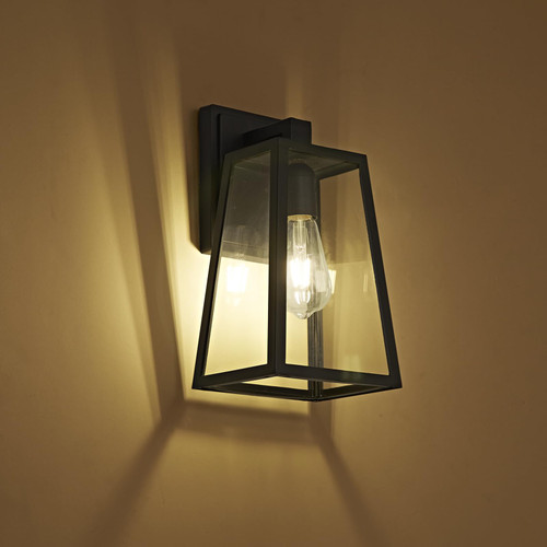 YONGYUAN Outdoor Wall Sconce, Exterior Waterproof Wall Lantern Light Fixtures, Matte Black Porch Lights with Glass Shade, E26 Socket Wall Lamp for Porch(Bulb Not Included), 1 Pack