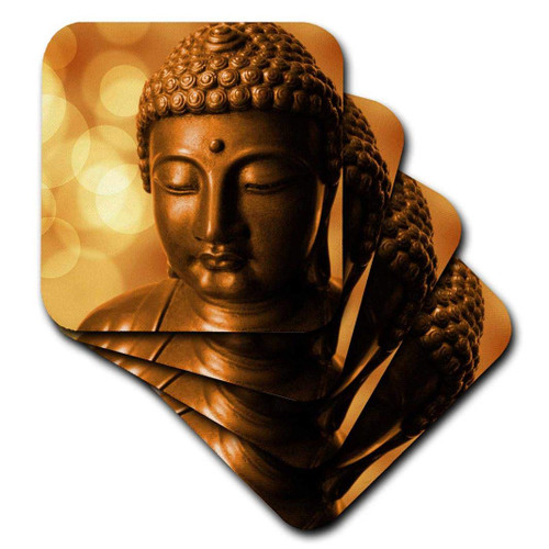 3D Rose Golden Asia Buddha Symbol Soft Coasters, Multicolor