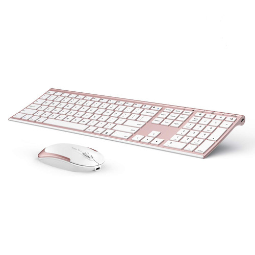 Wireless Keyboard and Mouse, Vssoplor 2.4GHz Rechargeable Keyboard and Mouse Combo with Nano USB Receiver for Windows, Laptop, PC, Notebook, Computer-Rose Gold