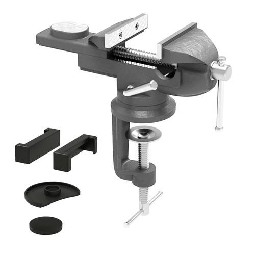 MUHMU Universal Table Vise 3 Inch, Bench Clamp 360 Degree Swivel Base Quick Adjust Home Clamp-on Vise, Portable Work Bench Vise for Woodworking Metalworking Cutting Conduit Drilling Repair Gray