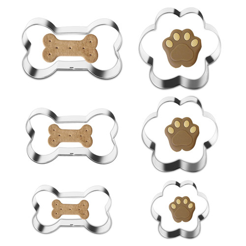 Dog Cookie Cutters,6 Pcs Bone and Dog Footprints Cookie Cutters Set Stainless Steel Biscuit Cutters Dog Theme Party Cookie Cutter Dog Treats Cutters Molds for Homemade Treats and Baking