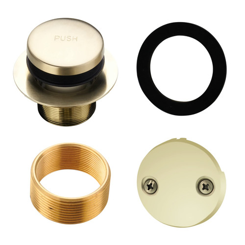 Gold Brushed Tub Drain Tip-Toe Tub Trim Set Conversion Kit Assembly, Hidrop Bathtub Drain Replacement Trim Kit with 2-Hole Overflow Faceplate and Universal Fine/Coarse Thread,Brushed Gold