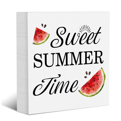 YYDS Summer Wood Box Sign, Summer Watermelon Wood Box Sign Block Plaque, Home Kitchen Desk Shelf Sign 5 X 5 Inches