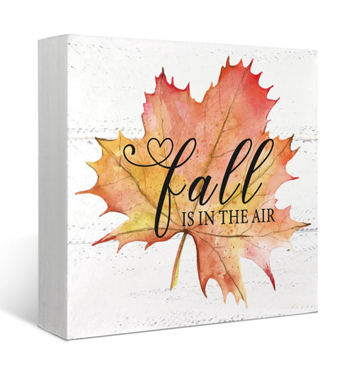 Mtrgdn Fall is in the Air Maple Leaf Autumn Harvest Thanksgiving Halloween Seasonal Wood Box Sign Desk Decor,Farmhouse Rustic Wood Block Plaque Decorations for Home Desk Wall Shelf Decor