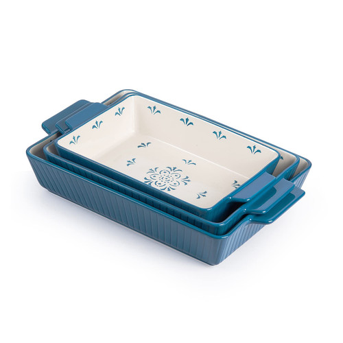 Sagoskat Baking Dishes Bakeware Set Ceramic Casserole Dish, Rectangular Shape, Oven safe, Nonstick, for Cooking, Cake Dinner, Kitchen, 13x9inch, 3pcs, Blue