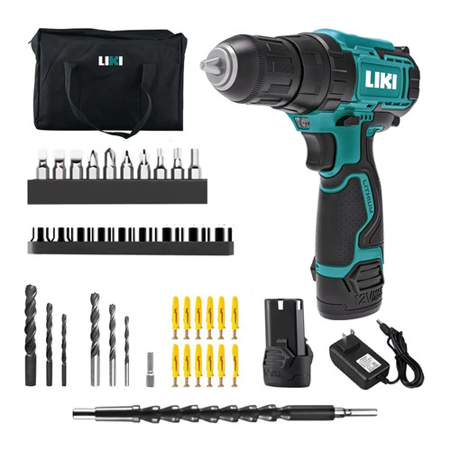 Cordless Drill Driver Set, 12V Power Drill Kit with Battery and Charger, MAX Drill 280 In-lb Torque 3/8" Keyless Chuck Built-in LED-Drill for Wood Bricks Walls Metal, Furniture Installation