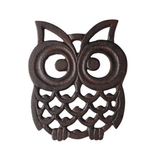 Cast Iron Owl Pot Trivet - Decorative Metal Owl Trivets for Hot Dishes Kitchen Counter or Dining Table Vintage, Rustic, Artisan Design - with Rubber Pegs TQGJPT50