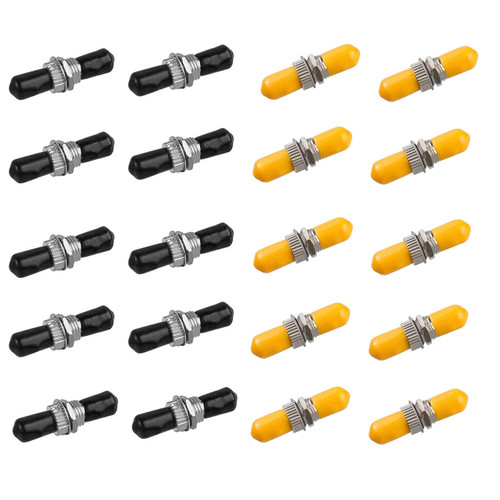 Duogalia 20PC Fiber Optical Coupler ST Fiber Optical Cable Barrel Connector ST to ST Bulkhead Fiber Coupler Simplex Singlemode, (10 Black & 10 Yellow)