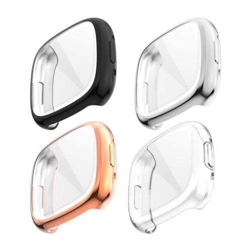 Rc-Z Screen Protector Case for Fitbit Sense/Versa 3, 4-Pack Soft TPU Plated Bumper Full Cover Protective Cases for Versa 3/Sense Smartwatch