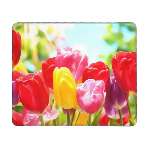 Mouse Pad Colorful Tulips Mouse Pads for Wireless Mouse Personalized Custom Mouse Mat with Stitched Edges Non-Slip Rubber Base Computer Mouse Pad for Office Laptop