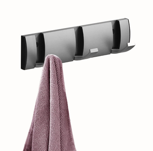 AISHEDYER Coat Rack Wall Mounted with 3 Flip Hooks, Heavy Duty Aluminum Coat Hook Towel Rack Coat Hanger for Coat Hat Towel Purse Robes Keys - Grey