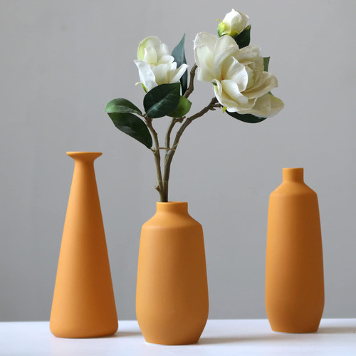 Abbittar Ceramic Vase Set of 3, Minimalistic Style Flower Vase for Rustic Home Decor, Modern Farmhouse Decor, Living Room, Shelf Decor, Table Decor, Bookshelf, Mantel and Entryway Decor-Orange/Yellow Abbittar Ceramic Vase Set of 3, Minimalistic Style Flower Vase for Rustic Home Decor, Modern Farmhouse Decor, Living Room, Shelf Decor, Table Decor, Bookshelf, Mantel and Entryway Decor-Orange/Yellow