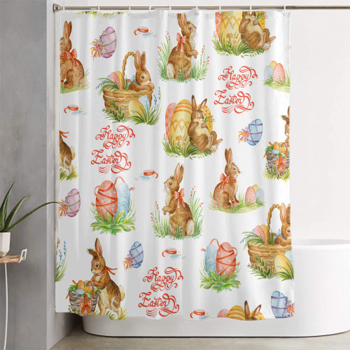 LOKMU Shower Curtain Watercolor Bunny Easter Waterproof Machine Washable Fabric Bathroom Decor Bath Curtains with Hooks 72 x 72 Inches