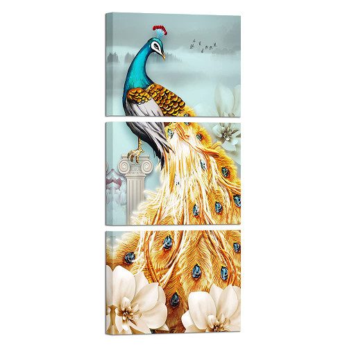 VANSEEING 3 Piece Peacock Paintings Canvas Wall Art Teal Blue Peacock with Golden Feather Canvas Prints Framed Modern Animal Artwork for Home Living Room Bedroom Decor Ready to Hang 12x16inchx3pcs VANSEEING 3 Piece Peacock Paintings Canvas Wall Art Teal Blue Peacock with Golden Feather Canvas Prints Framed Modern Animal Artwork for Home Living Room Bedroom Decor Ready to Hang 12x16inchx3pcs