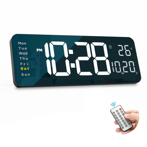 YISILE Digital Wall Clock Large Display, 16.2" Large Digital Wall Clock with LED Display Remote Control, Automatic Brightness Dimmer Big Clock with Date Week Temperature?White?