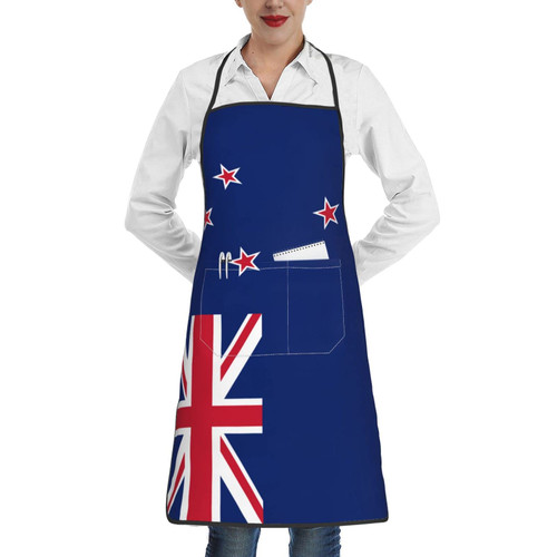 KADEUX Flag Of New Zealand Apron Adjustable Wai Cloth Kitchen Apron With Pocket For Women Men Waterproof Chef Bib Fit Cooking Baking Bbq Aprons