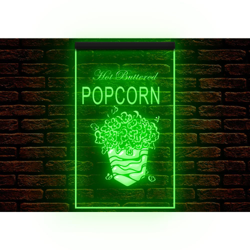 110273 Hot Buttered Popcorn Shop Store Cafe Open Display LED Night Light Neon Sign (12" X 8", Green)