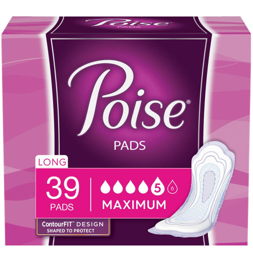 Poise Incontinence Pads, Maximum Absorbency, Long, 39 Count