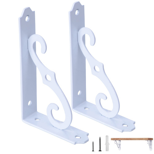 ETECHMART Decorative Shelf Brackets, 8 Inch Wall Mounted Floating Shelf Bracket for DIY Open Shelving, Pack of 2 L Shape Heavy Duty Rustic Iron Metal Corner Brace Shelf Supporter, White