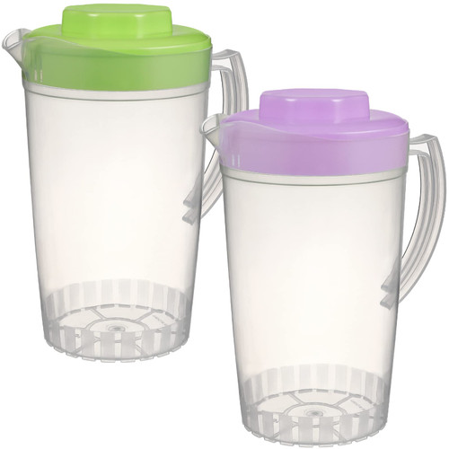 Yardwe 2Pcs Plastic Pitcher with Lid, Mix Drinks Water Jug for Hot/Cold Lemonade Juice Beverage Jar Ice Tea Kettle 2L