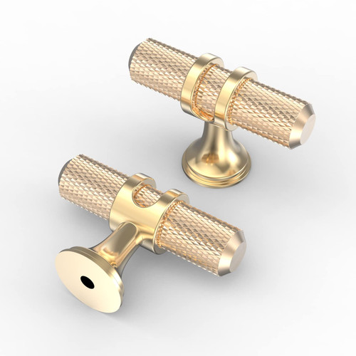 Asidrama 10 Pack Knurled Brushed Brass Kitchen Cabinet Knobs Gold Dresser Knobs Drawer Knobs Single Hole Cabinet T Bar Pull Handles for Kitchen Wardrobe Cupboard