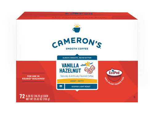 Cameron's Coffee Vanilla Hazelnut Flavored Single-Servie Coffee Pods, Light Roast, 100% Arabica, 72 Count (Pack of 1)