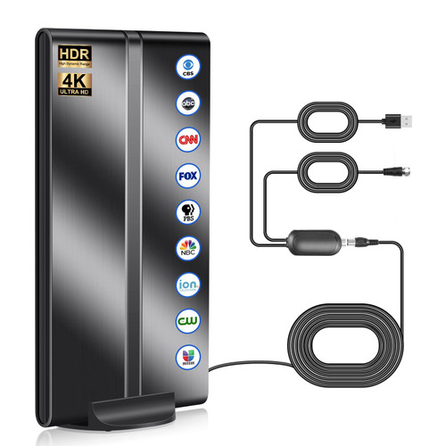 TV Antenna for Smart TV, Amplified HD Digital TV Antenna Long Range with Smart Signal Booster, Indoor Outdoor TV Antenna Support 4K 1080p Smart TV and All Older TV(with STB), 32ft Coax HDTV Cable