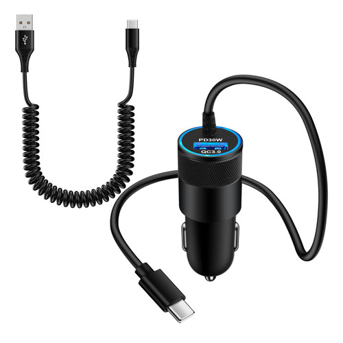 48W Android Auto Car Charger Adapter Fast Charging USB C Cable 3FT, 6FT Type C Retractable Phone Coiled Cord for Samsung Galaxy Z Fold5 Flip5 A54 A14 A13 5G A24 A34 A03s A53 S23 S22 Ultra S21 S20 A23