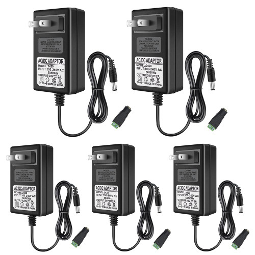 12V LED Power Supply, 3A 36W LED Power Adapter, 100-240V AC to 12V DC Transformer for LED Strip Lights, 12 Volt Power Supply Wall Plug with 5.5/2.1 DC Female Barrel Connector (5Pack)