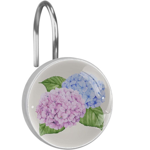 Hydrangea Flower Shower Curtain Hooks Rings Double Glide for Bathroom Shower Rods Curtains, Set of 12 Hooks