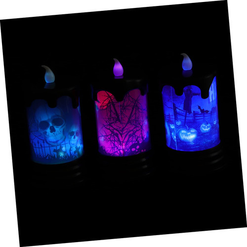 BESTOYARD 3pcs Halloween Candle Lights Halloween Decor Dining Table Centerpieces Candle Holder Decor Halloween Candle Lamps Halloween Electric Candle Halloween LED Halloween Decors Black LED