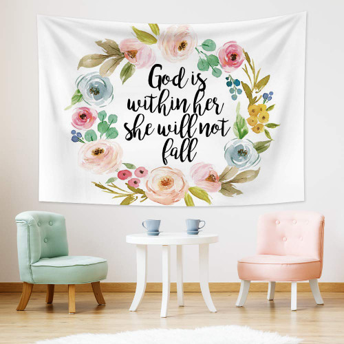 YongFoto 70.9x48.0inches Colorful Watercolor Garland Wreath Tapestry Wall Hanging Bible Verses Quote Scripture Wall Tapestry God Is Within Her She Will Not Fall Tapestry for Bedroom Living Room Decor YongFoto 70.9x48.0inches Colorful Watercolor Garland Wreath Tapestry Wall Hanging Bible Verses Quote Scripture Wall Tapestry God Is Within Her She Will Not Fall Tapestry for Bedroom Living Room Decor