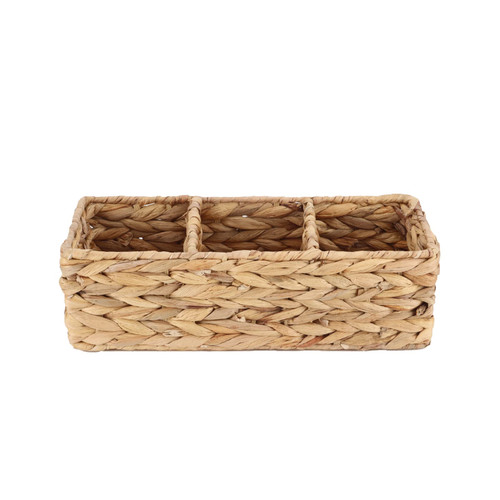 YAHUAN Woven Water Hyacinth Storage Basket Divided Basket with 3-Section Wicker Baskets for Shelves,Handwoven Desk Baskets for Pantry, Coffee Bar, Shelves (Water Hyacinth)