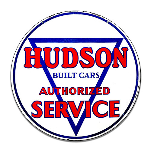 Brotherhood Hudson Built Cars Authorized Service Vintage Gas Signs Reproduction Car Company Vintage Style Metal Signs Round Metal Tin Aluminum Sign Garage Home Decor with 2 American Flag Vinyl Decals