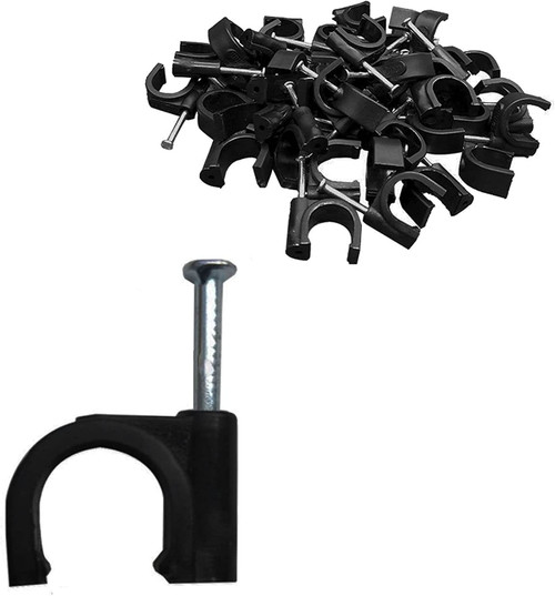 SWZHAI 50PCS Black Half Clamp J-Hook with Nail, 25mm/1" Pex Clamps Nail in Cable Clips Ethernet Cable Nails Wire Clips, Cable Tacks Pex Hangers for Tubing Pipe Pex Cable Pipe Support