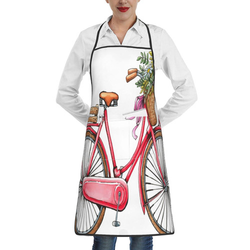 Bicycle Apron, Cooking Kitchen Aprons Waterproof Bib Kitchen Apron With 2 Pockets Long Ties